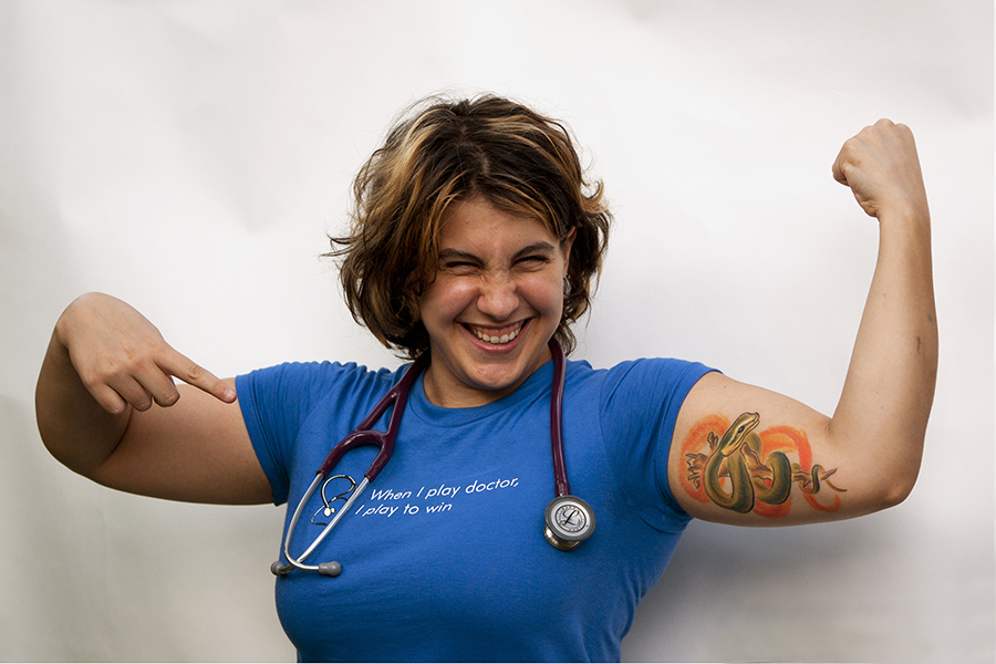 med student tattoo dr portrait photographer sarah muscles grr dinosaur